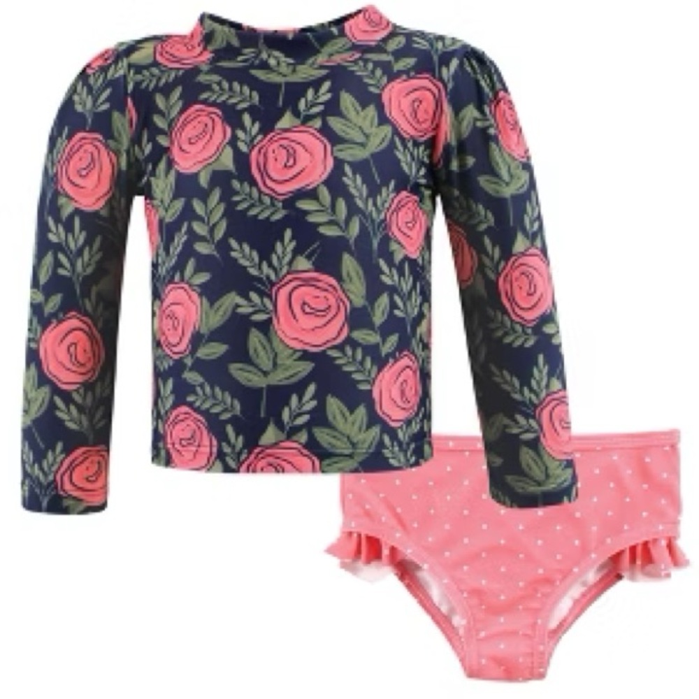 208 NWT Hudson Baby Girls Swim Rashguard Set - Size: 3-6‎ months